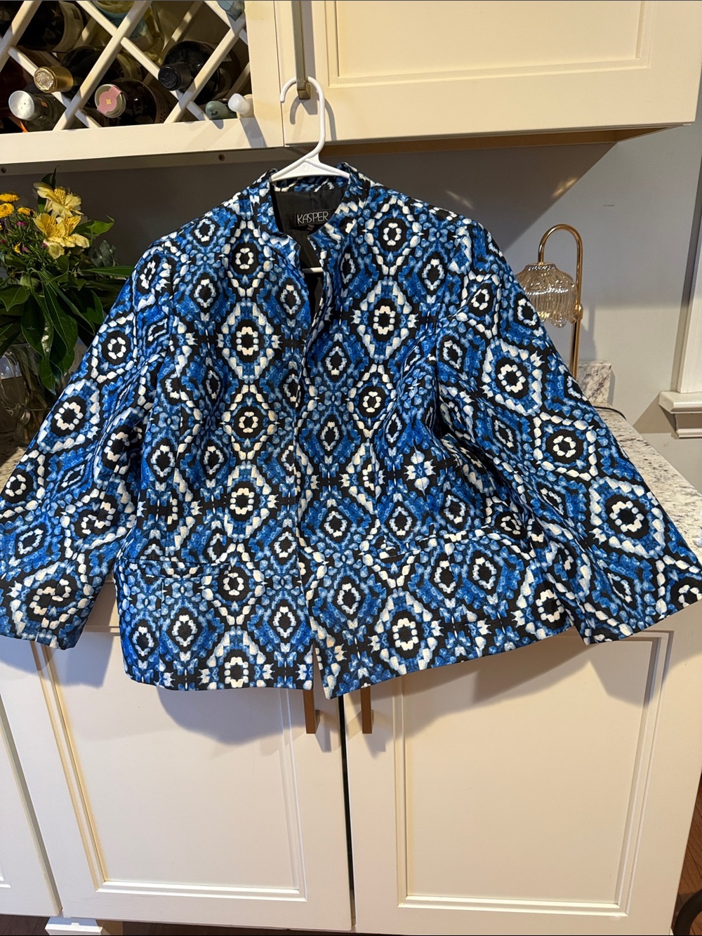 Kasper Blue and Black Geometric Pattern Jacket